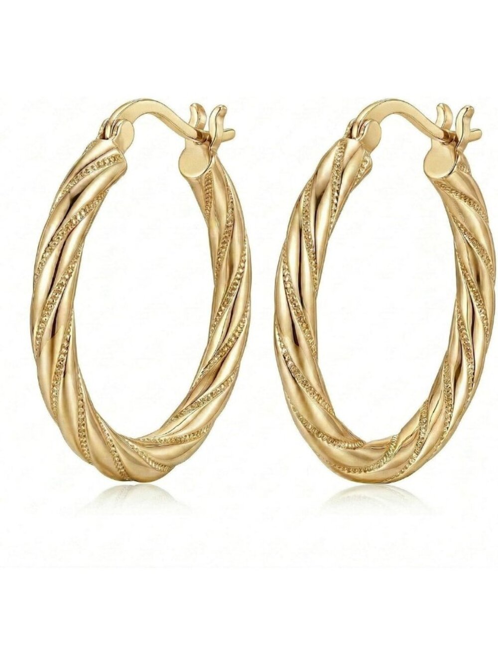 Trendy 14K Gold Hoop Earrings for Women - 25mm Twisted Beaded Huggie Style